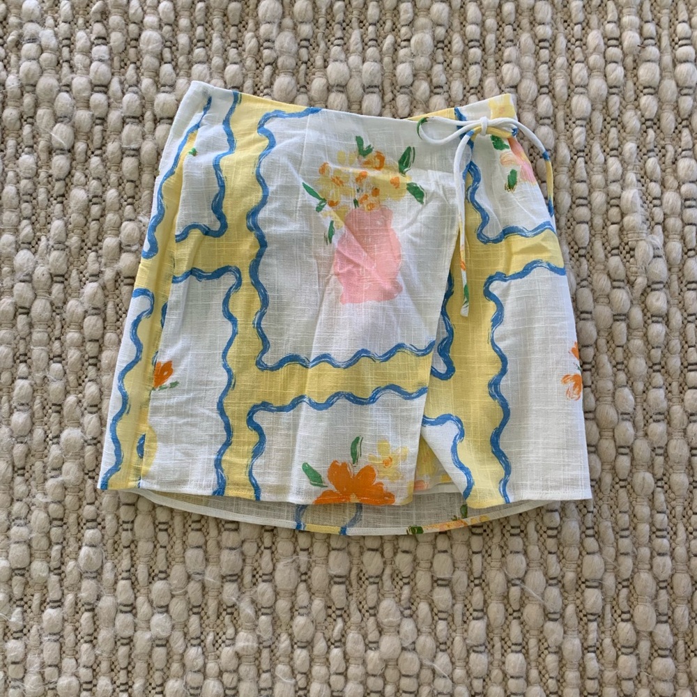 Sabo Floral Wrap Skirt - Yellow and Blue